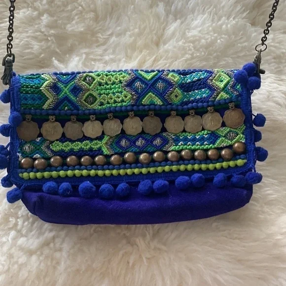 Olivia Dar Electric Blue Beaded Suede Clutch- purse - Picture 6 of 11